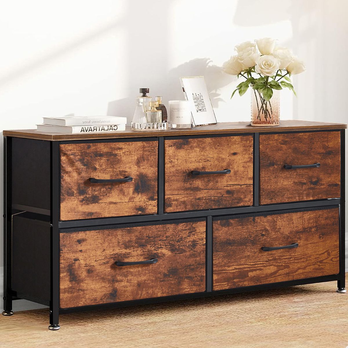 Storage Cabinet 5 Drawers Dresser Organizer TV Stand Chest of Drawers