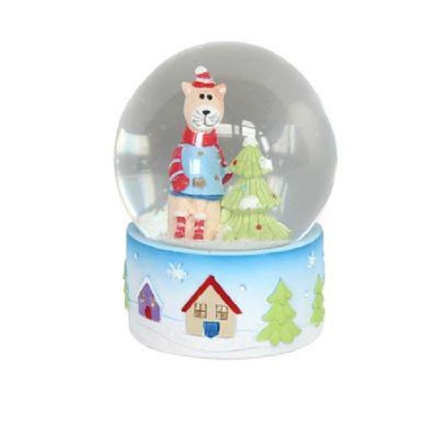 Gisela Graham Winter Lodge Cat Medium Snow Globe