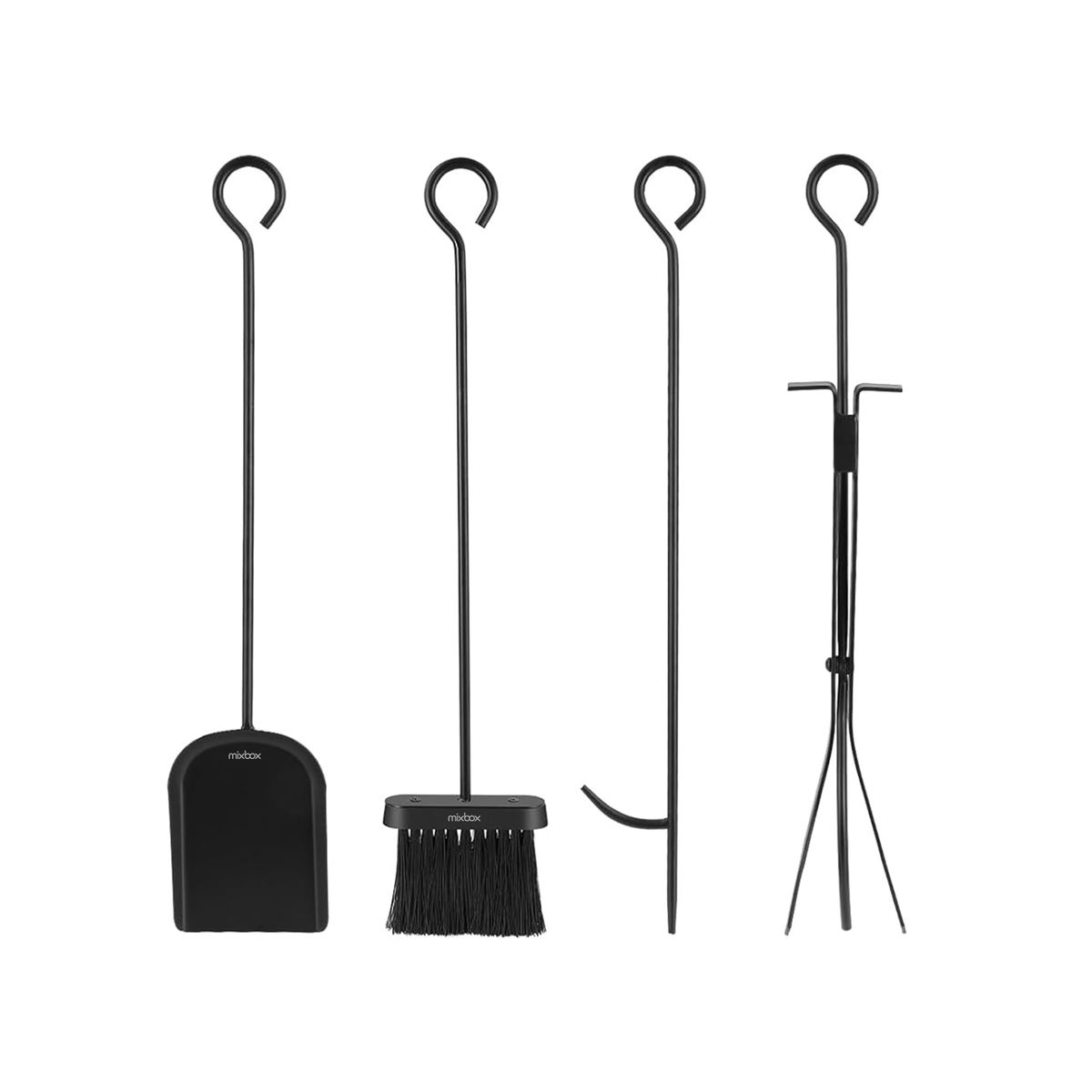 Mix Box 4PCs Fireplace Tools with Shovel, Poker, Tongs, Broom