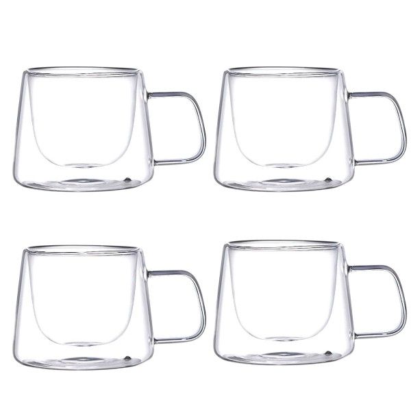 200ml Double-Wall Glass Mug - Transparent 4 Pack