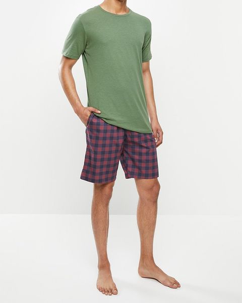 Men's Superbalist Scoop Neck Tee &amp; Woven Shorts Sleep Navy &amp; Red Check