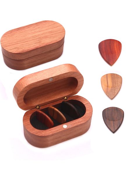 Wooden Guitar Pick Box With 3 Picks