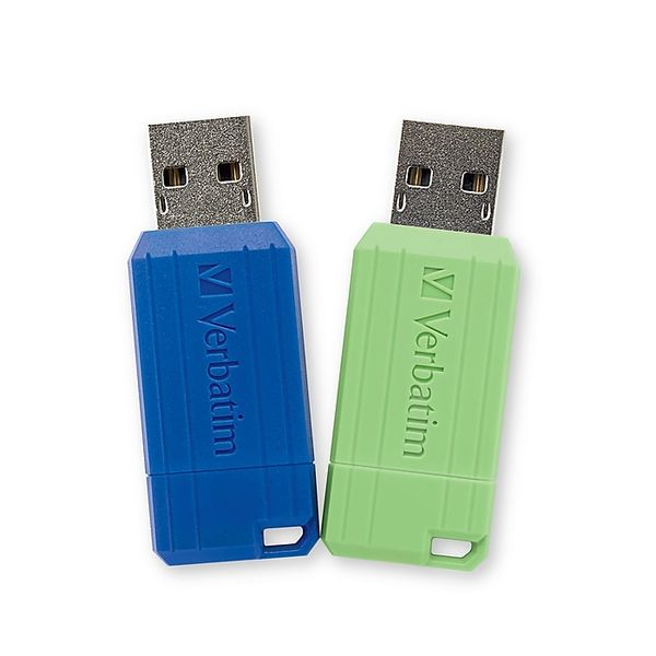 Verbatim 32GB Pin Stripe USB Flash Drive - 2pk - Blue, Green