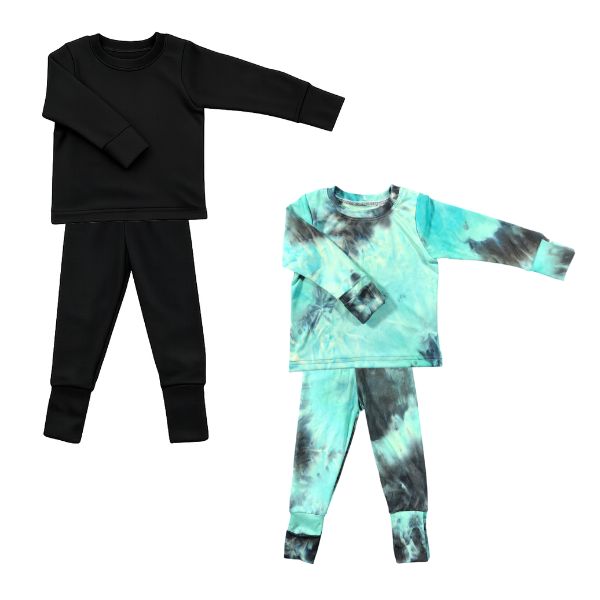 Baby/Toddler/Kids Pajamas - Foldover Cuffs -Black &amp; Sage Tie Dye