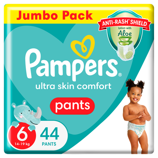 Pampers Anti-Rash Shield Pants Size 6 (+16 kg) 44 Nappies, Lotion With Aloe