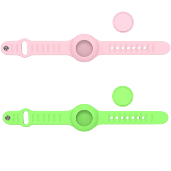 AICOM - 2PCS Silicone AirTag Wristband Protective Case Strap (Pink &amp; Green)