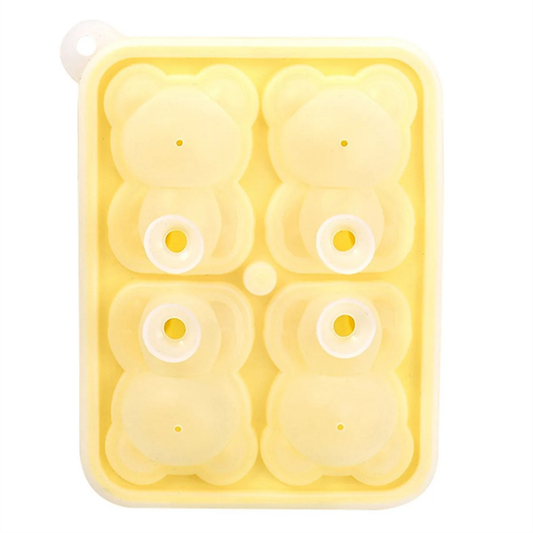 New Four-Grid Bear Ice Tray Mold Silicone Ice Tray Yellow