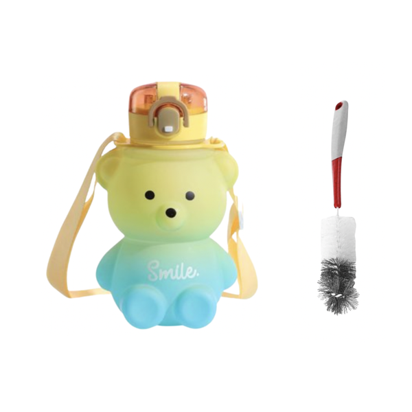 Bear Shaped Water Bottle with Built-In Straw &amp; Bottle Brush - 1.3L