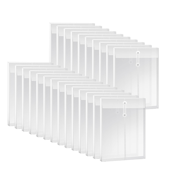 A4 Size Clear Plastic Envelopes with String Closure, for Office 24Pcs