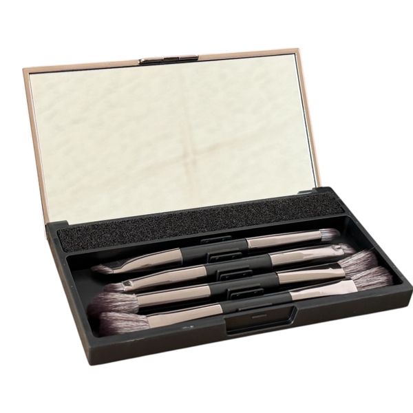 4 Pieces Dual Side Professional Makeup Brush set with Mirror Box &amp; Cleanser