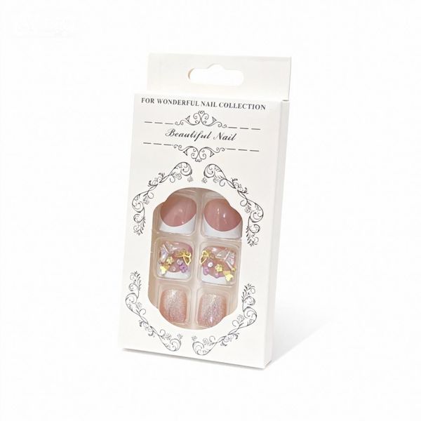 Press On Toenails French Tip 3D Butterfly Design White 24 Pieces