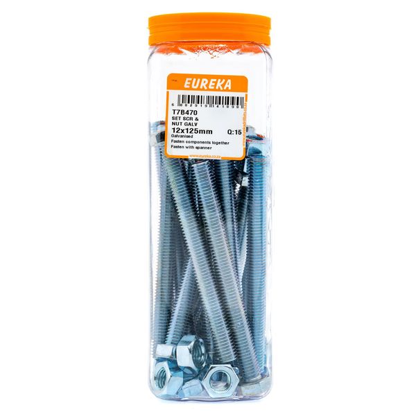 EUREKA Set Screw &amp; Nut Galvanised 12 x 125mm Q:15 T7B470