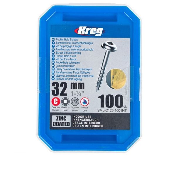 Kreg Zinc Pocket Hole Screws 32mm 1.25" #8 Coarse Thread Mx Loc 100ct
