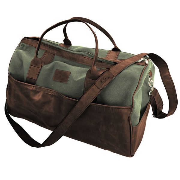 Genuine Leather and Canvas Duffel Bag - Large Khaki