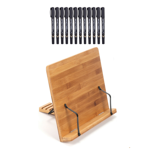 Adjustable Bamboo Book, Tablet Stand and 12 Dual Tip Permanent Markers