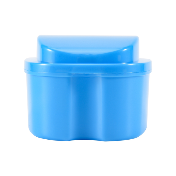 Blue Denture Case, Cup With Strainer, With Net Container Holder