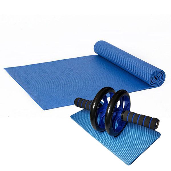 Yoga Mat &amp; Ab Wheel with Knee Mat - Blue
