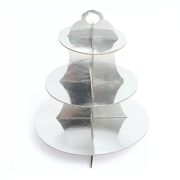 3 Tier Cupcake Stand - Silver- Reusable