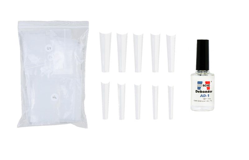 600 Piece XXL Coffin Shaped Tips and Glue Debonder - Natural Nail Colour