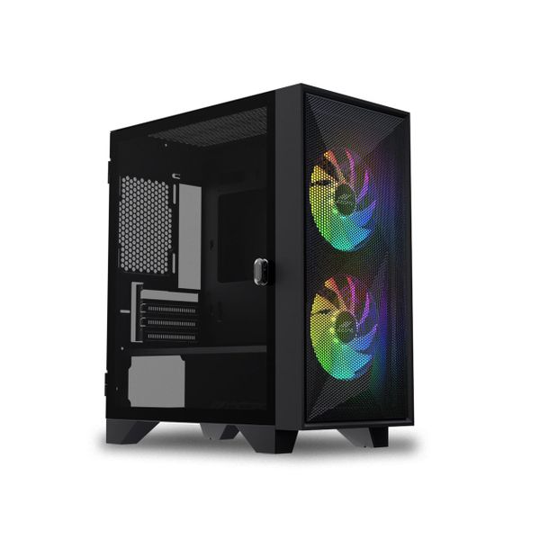 OCPC Scura Mesh M-ATX ARGB Black PC Case with 2x 140mm ARGB Fans - NO PSU