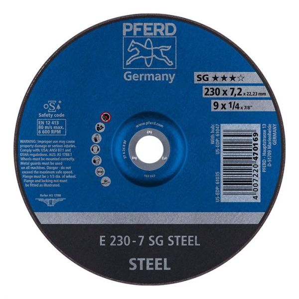 Pferd Grinding Whl Steel Dome 230MM X7.2MM Sg