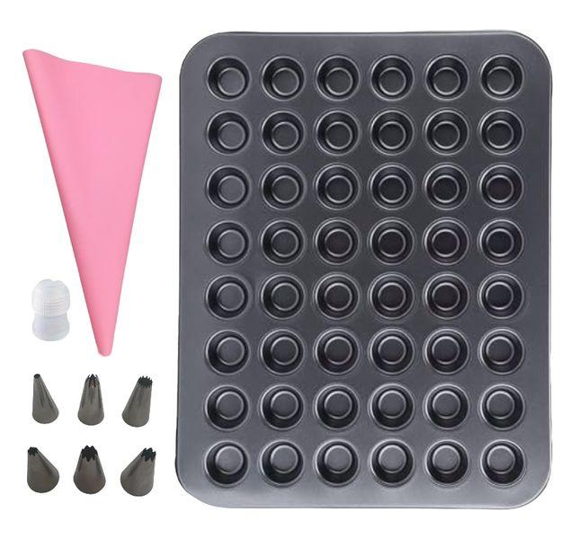 Mini Cupcake &amp; Dessert Baking Set - 48 Cup Non-Stick Tray with Piping Kit