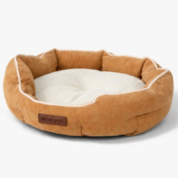 M - Round Washable Home Style Pet Bed Removable Pillow Cushion - Brown