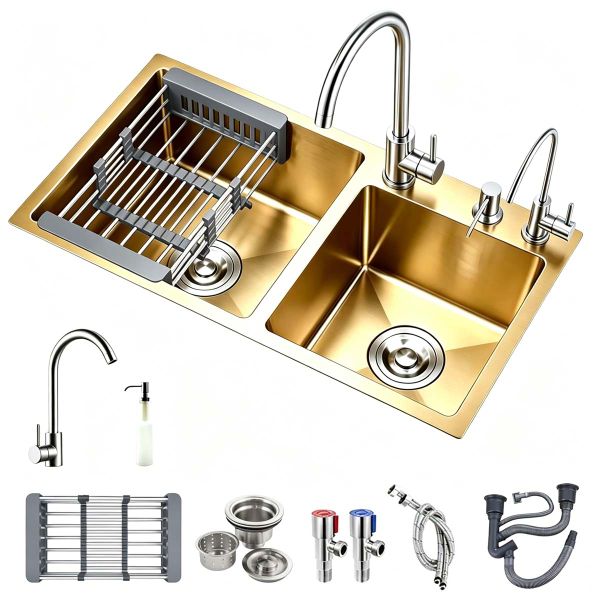 Kitchen Sink, Double Bowl Drop-in/Top-Mount 304 Stainless Steel,80x45cm