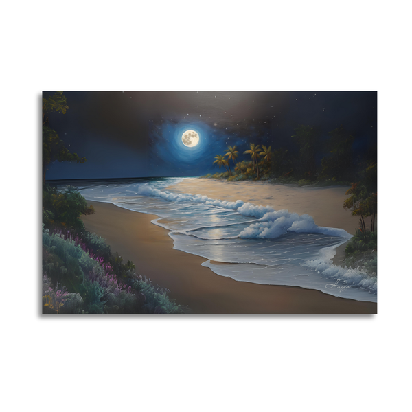Moonlit Beach Wall Art - Canvas Print - Decor MB02
