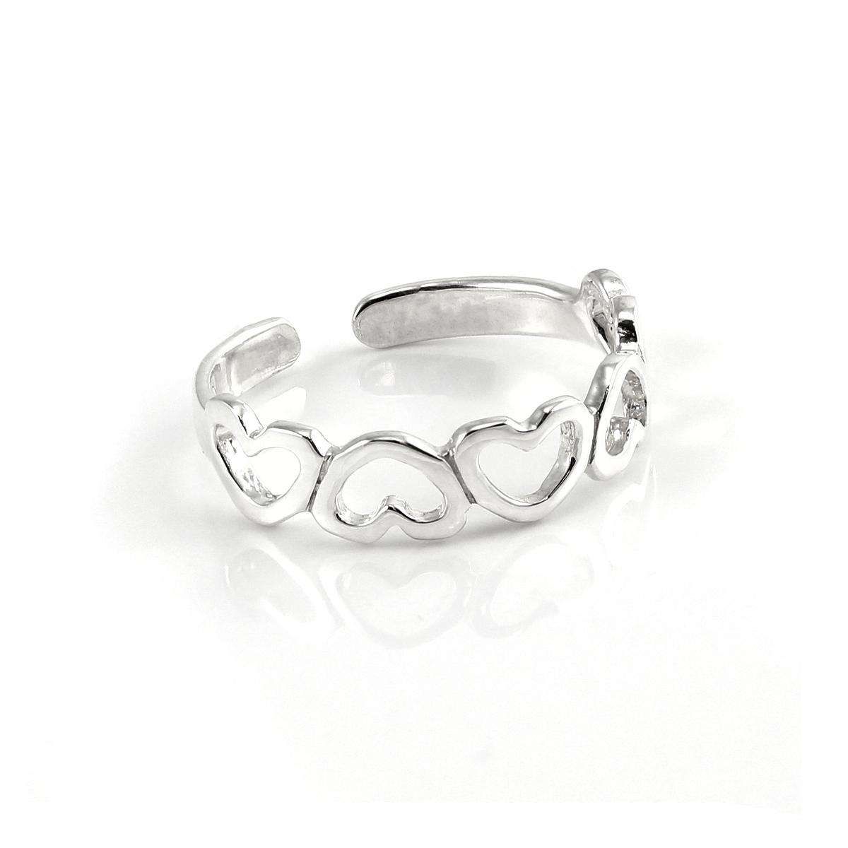 Plain Sterling Silver 4mm Adjustable Inverted Hearts Band Toe Ring