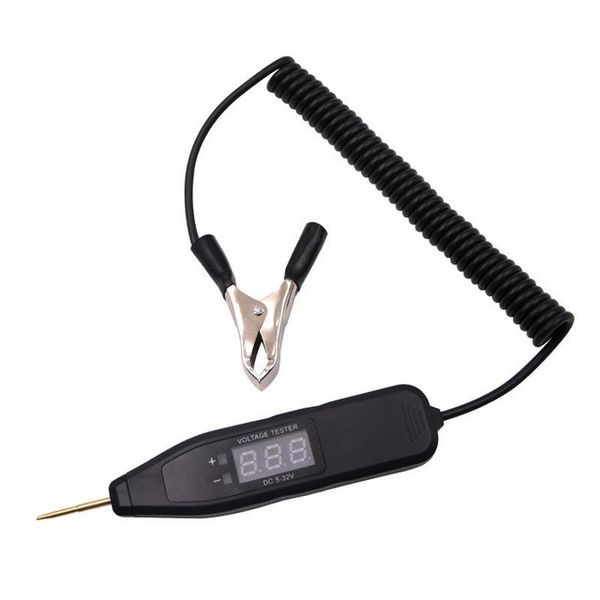 Car Circuit Tester Pen with LCD Voltage Display, Copper Probe - Black