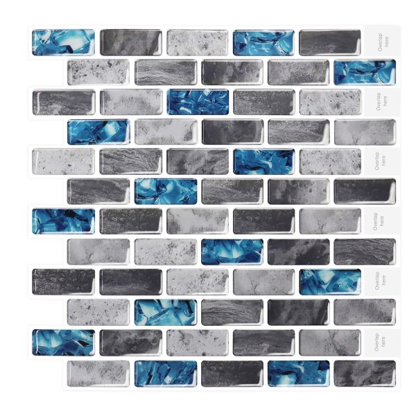 10-Sheet Mosaic Tiles Peel and Stick Backsplash Marble Look Red