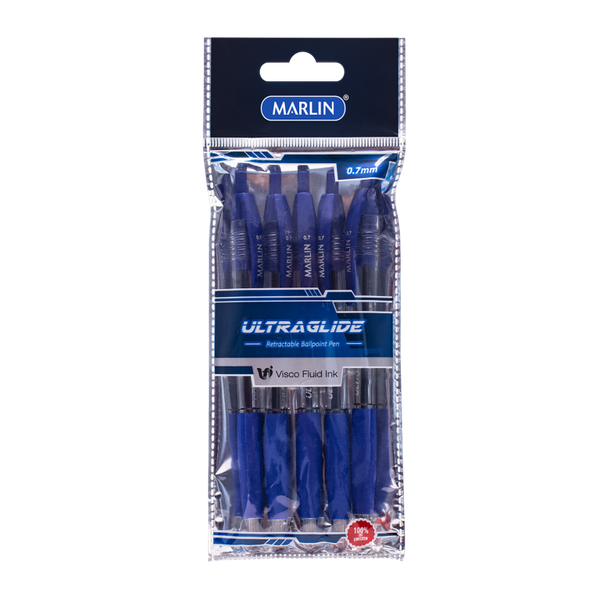 Marlin - Set Of 5 Ultraglide Retractable Ballpoint Pens -Blue (Pack Of 12)