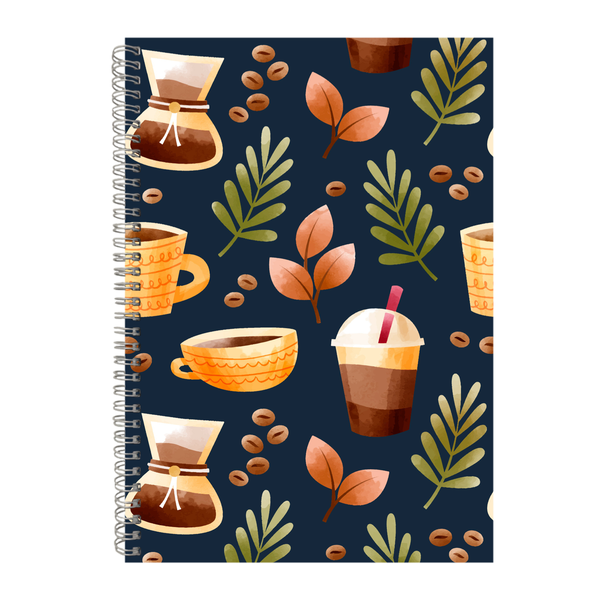 Coffee and Beans Pattern A4 Notebook Pad Lines Trendy Graphic Present 023