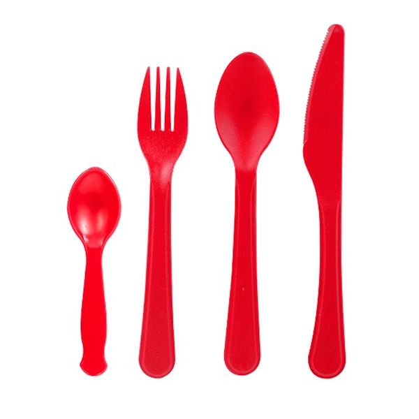 Kids Cutlery Set - Plastic - Red - 36 Pieces