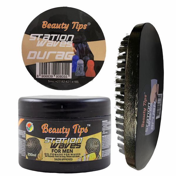 Beauty Tips Station Waves for Men 250ml with Brush and Durag Kit