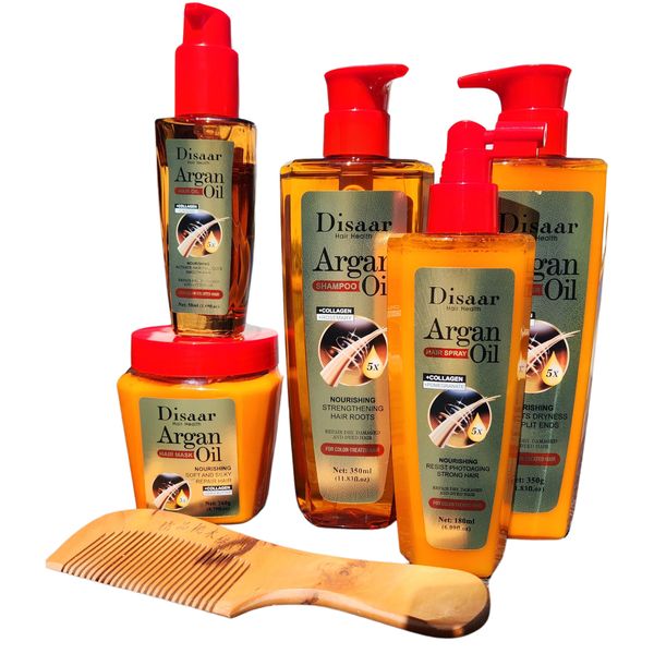 Disaar Argan Oil Shampoo, Conditioner, Mask, Spray, Hair Oil, Wood Comb