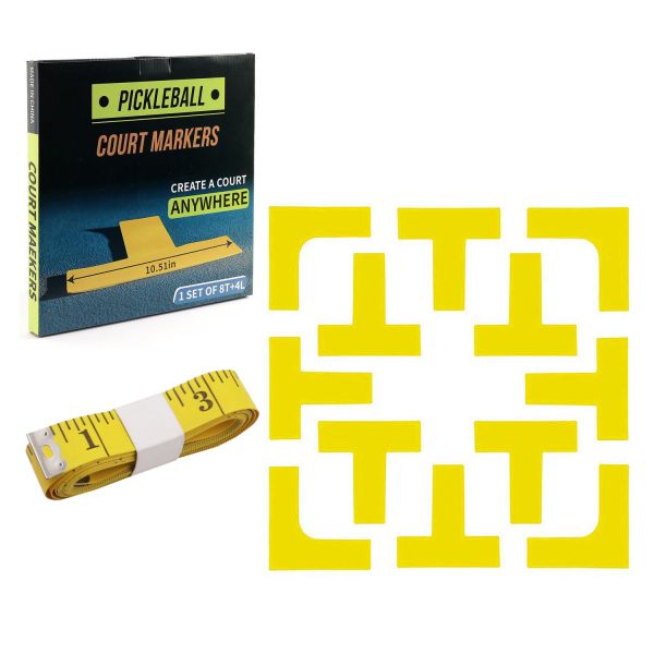 Pickleball Court Marker Kit, Lines Marking Set with Tape Measure - Yellow
