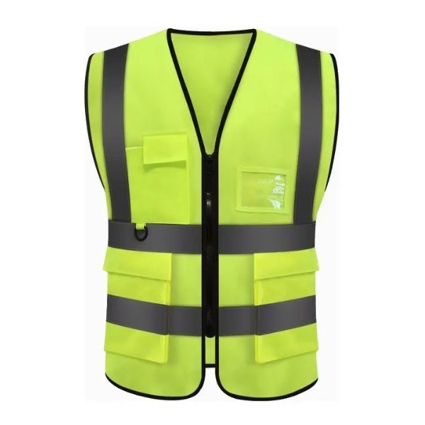 High Visibility Reflective Safety Vest with Multi Pockets and Zipper Front