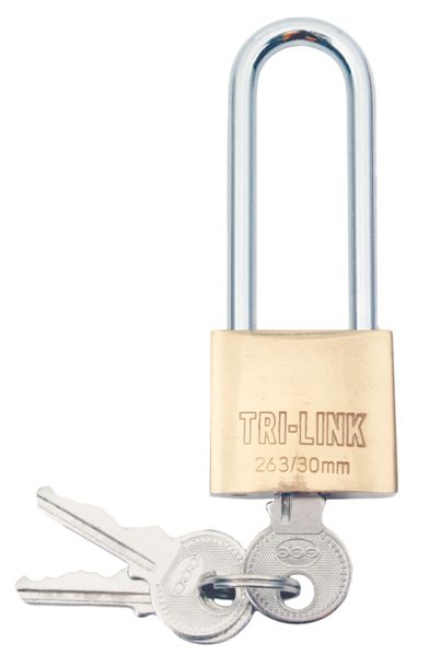 32mm Tri-Link Brass Padlock With Long Shackle
