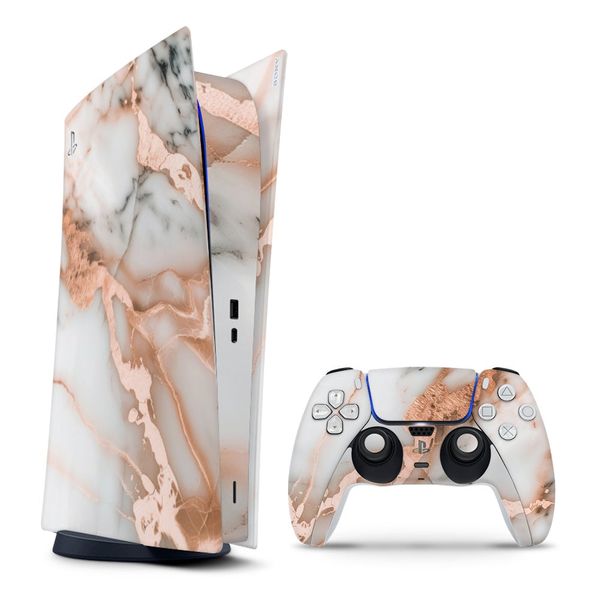 Decal Skin Compatible with PS5 Digital - Marble Rose Gold Accents (Decal Only)