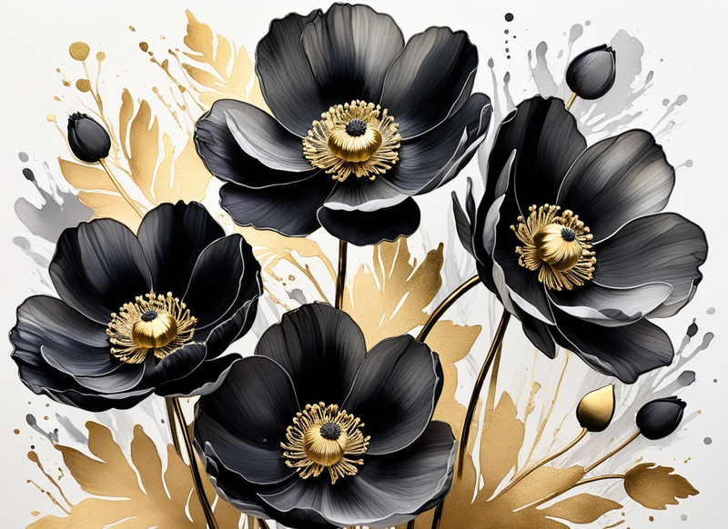 Canvas Wall Art Home Decor - Beautiful Black Flowers