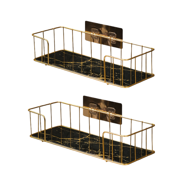 Golden Marble Texture Countertop Organizing Shelf Vanity Tray - Set of 2