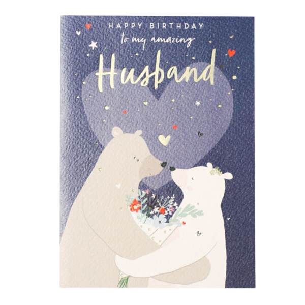 Birthday Card - "To my Amazing Husband" - Kissing Bears