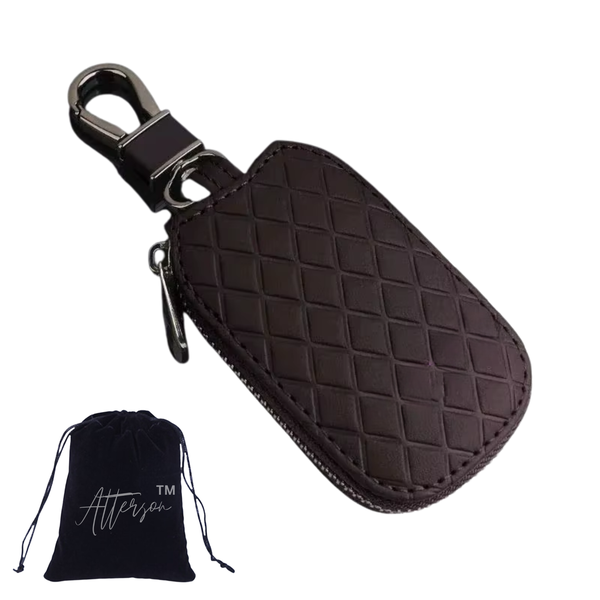 Atterson Premium Quilted PU Vegan Leather Car Key Case Holder with Zipper