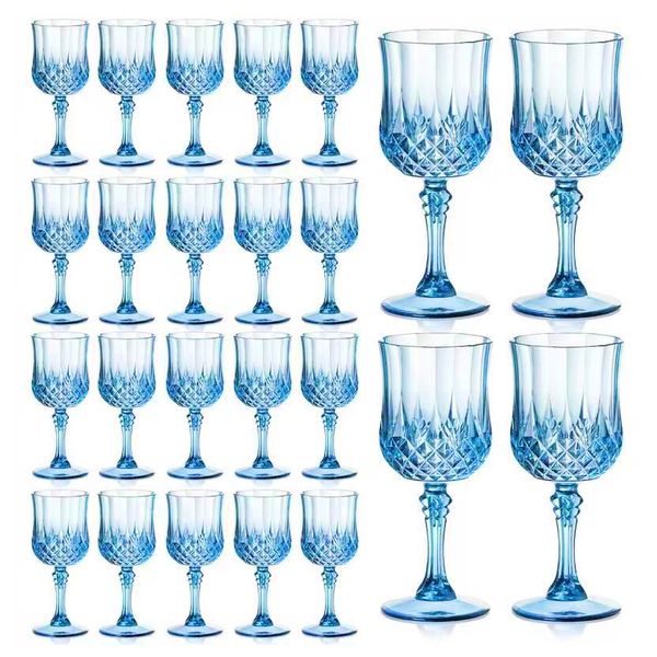Plastic Wine Blue Reusable Cups 24-Piece Set For Wedding/Toasting Party