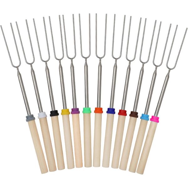 12Pcs Retractable Braai Forks Long Marshmallow Roasting Sticks Grill Skewer