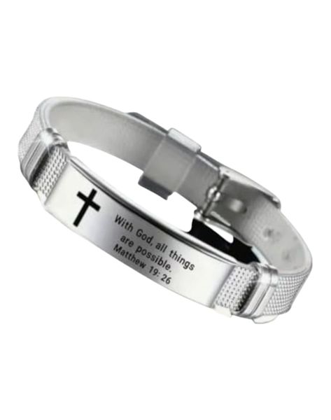 Matthew 19:26 Religious Scripture Bracelet Stainless Steel and Silicone