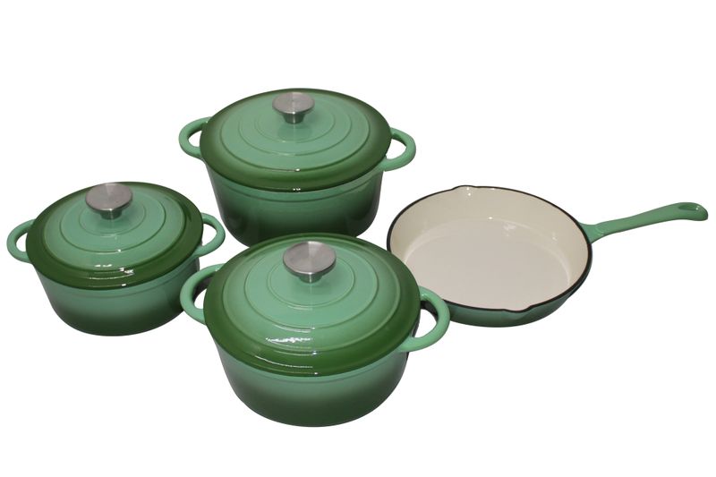 King Cuisine 7 Piece Glazed Cast Iron Dutch Oven Cookware Pot &amp; Pan Set