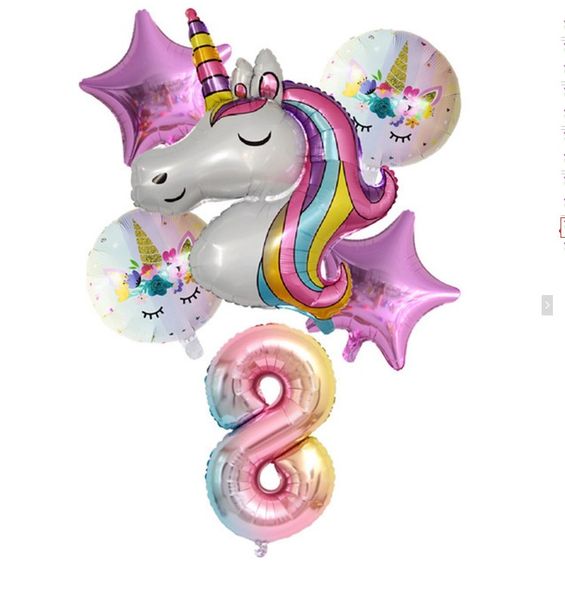 Unicorn Balloon Set for 8th Birthday